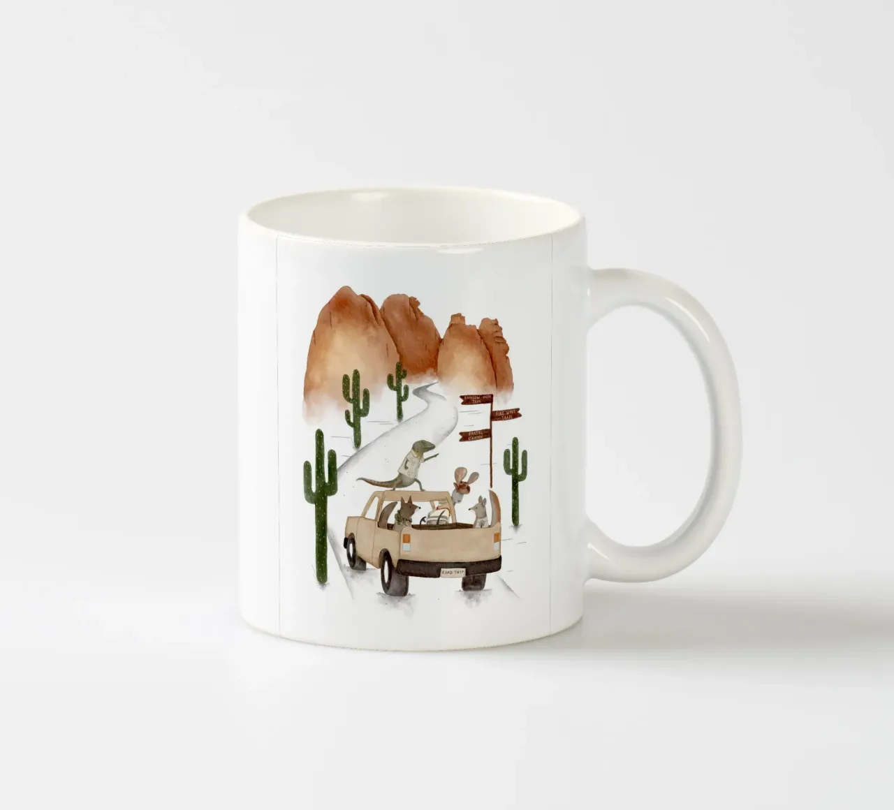Viaggio in auto con gli animali della Valle del Fuoco - Boho Desert Decor tazza in ceramica da Urchin Bay Art