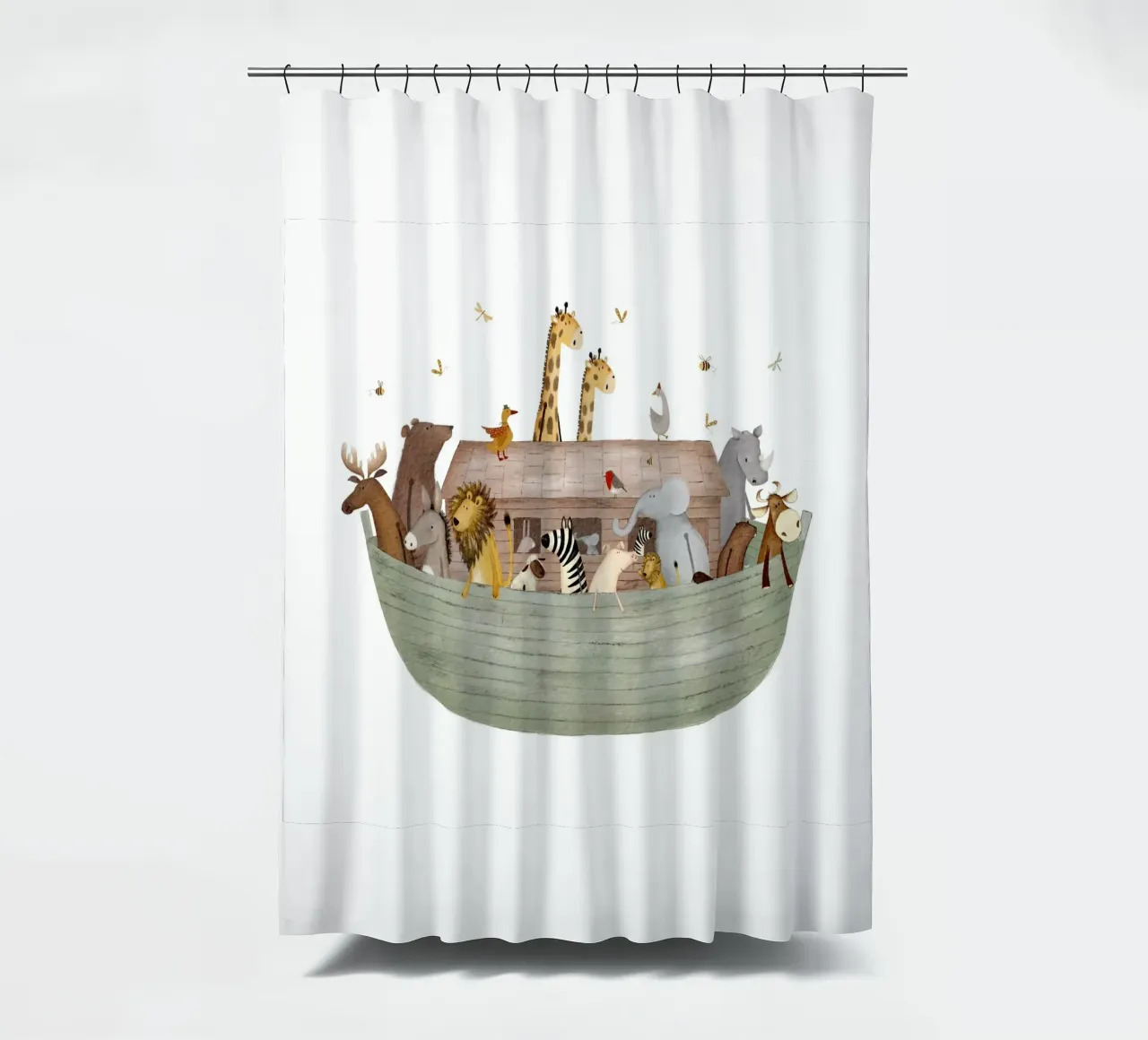 Arche Noah Tierfreunde - Soft Green Duschvorhang von Urchin Bay Art