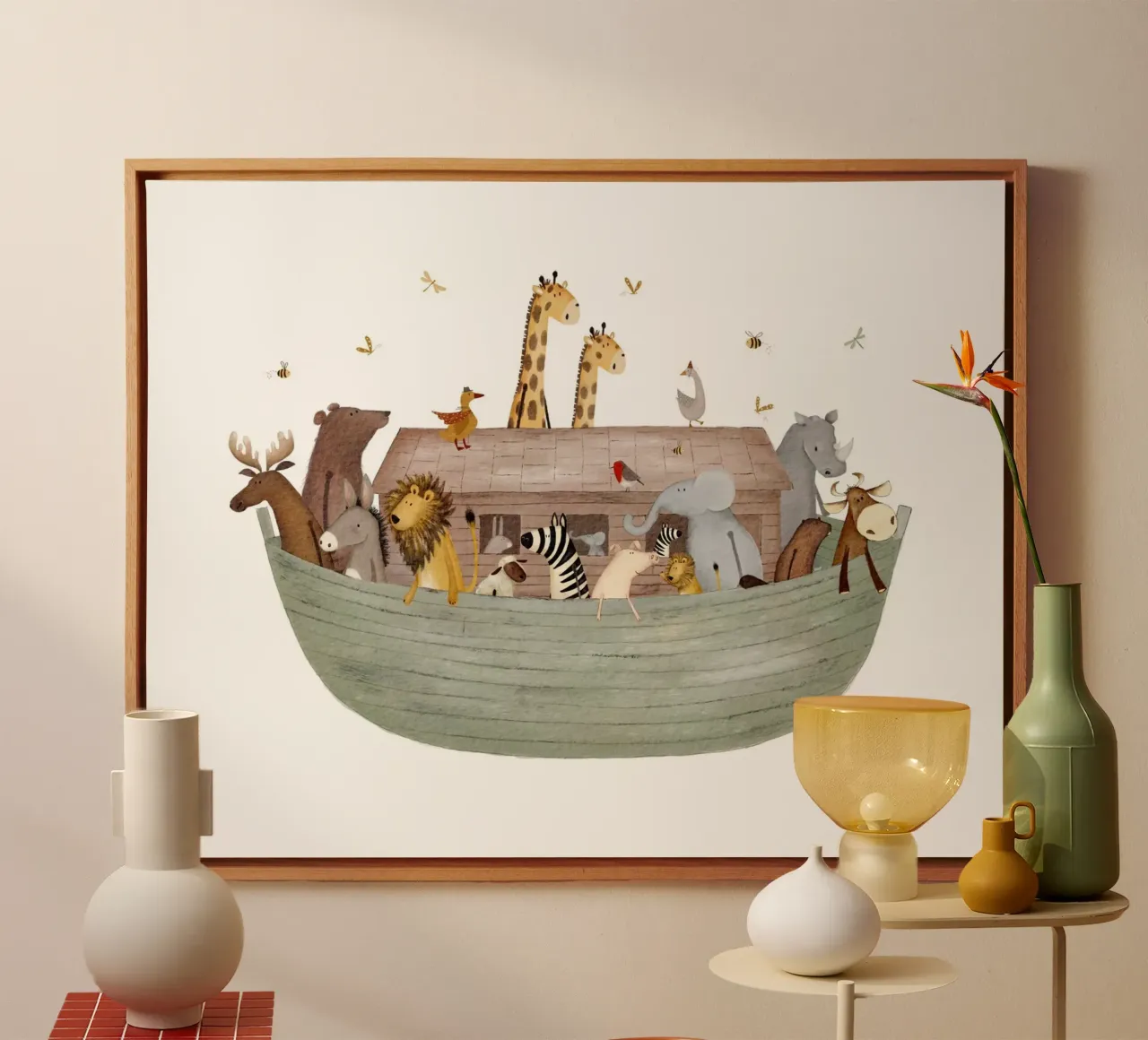 Ark van Noach Dierenvrienden - Zachtgroen canvas met Baklijst van Urchin Bay Art