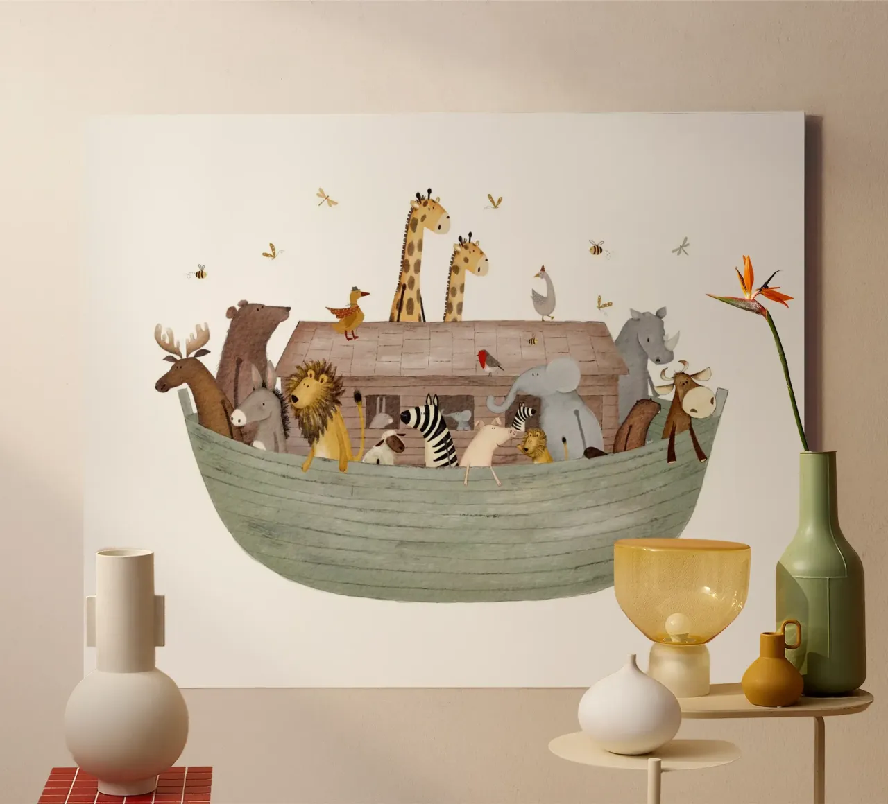 Ark van Noach Dierenvrienden - Zachtgroen canvas met Baklijst van Urchin Bay Art