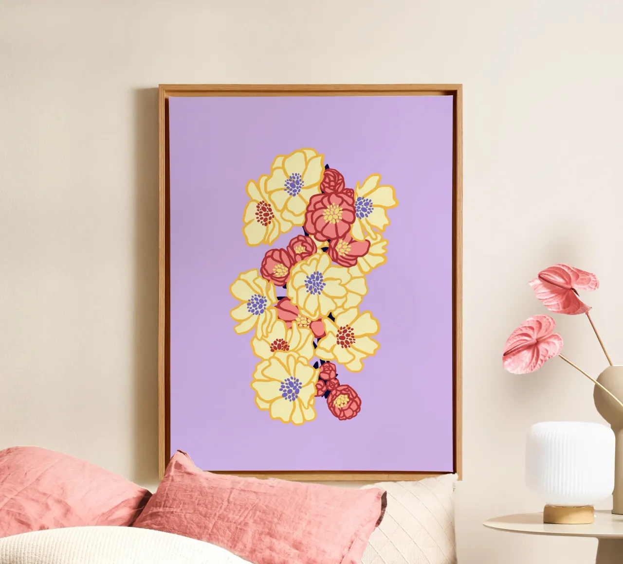 BLOSSOMING (lila) Leinwand mit Schattenfugenrahmen von Anastasia Mattern