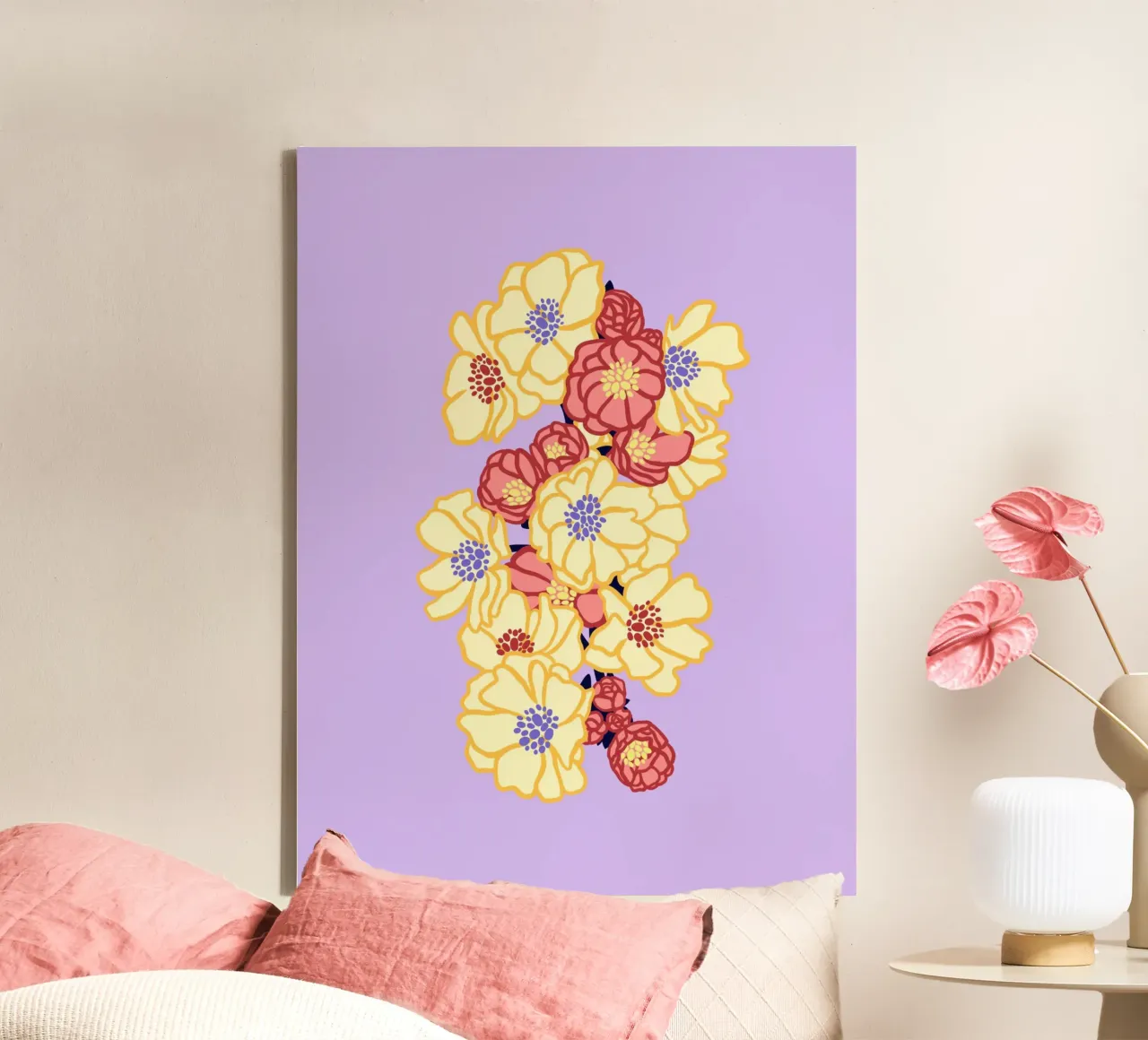 BLOSSOMING (lila) Leinwand mit Schattenfugenrahmen von Anastasia Mattern