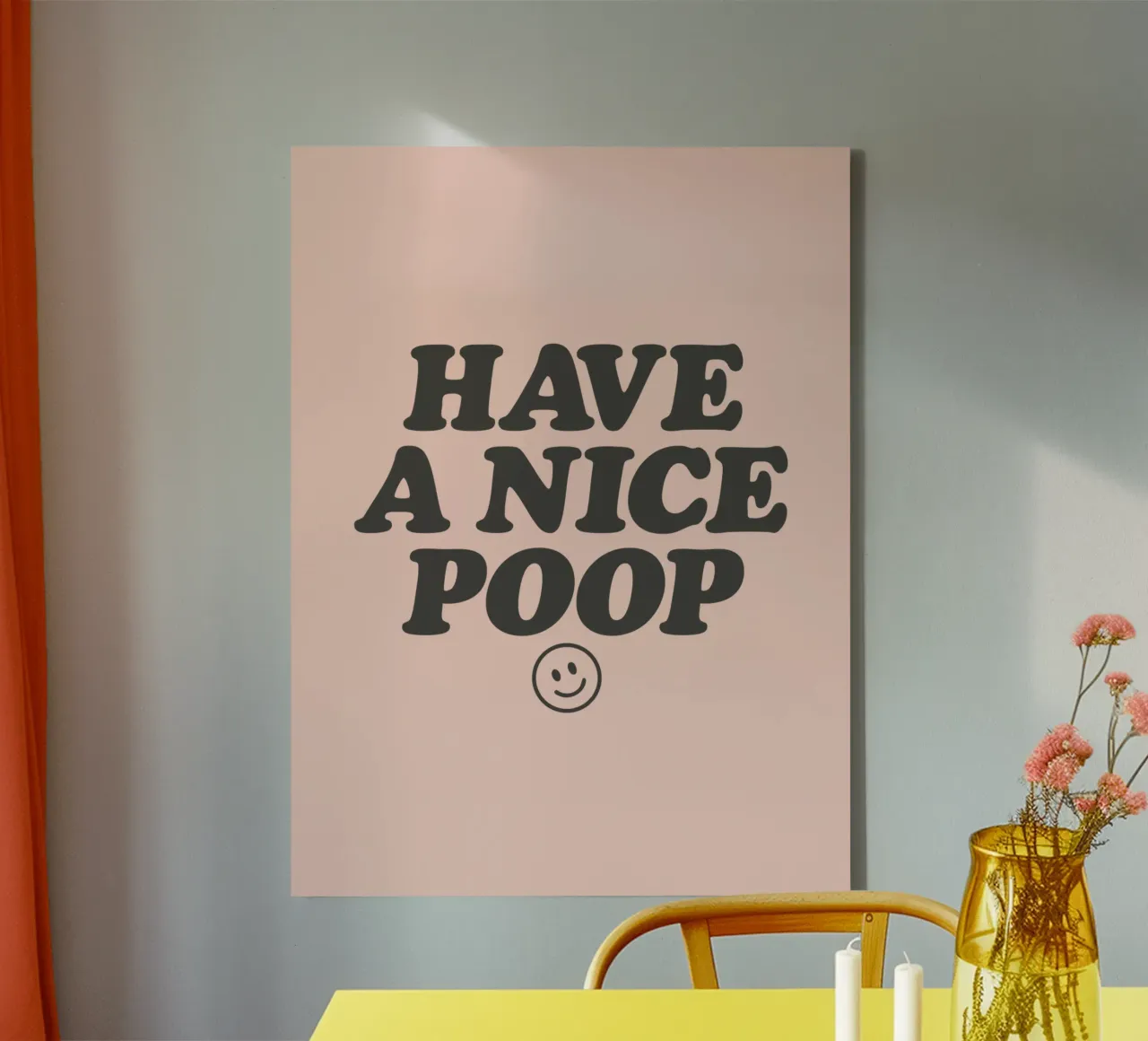 Cheeky Have a Nice Poop Grappige Badkamer Roze Kunstdruk canvas van THE MOTIVATED TYPE
