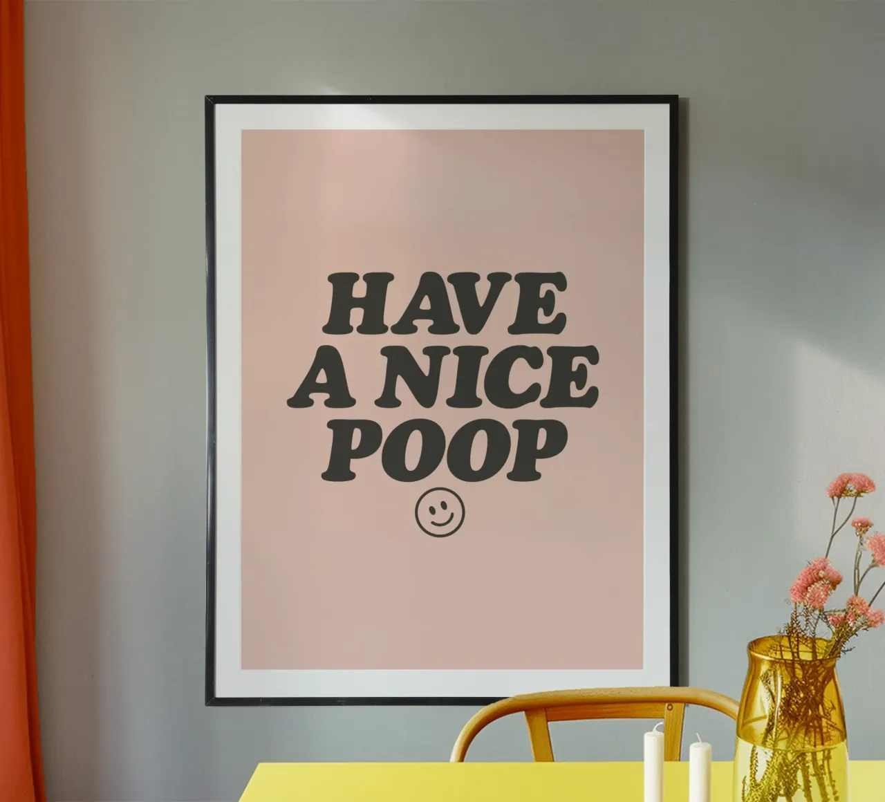 Cheeky Have a Nice Poop Funny Bathroom Pink Art Print poster avec cadre en bois de THE MOTIVATED TYPE