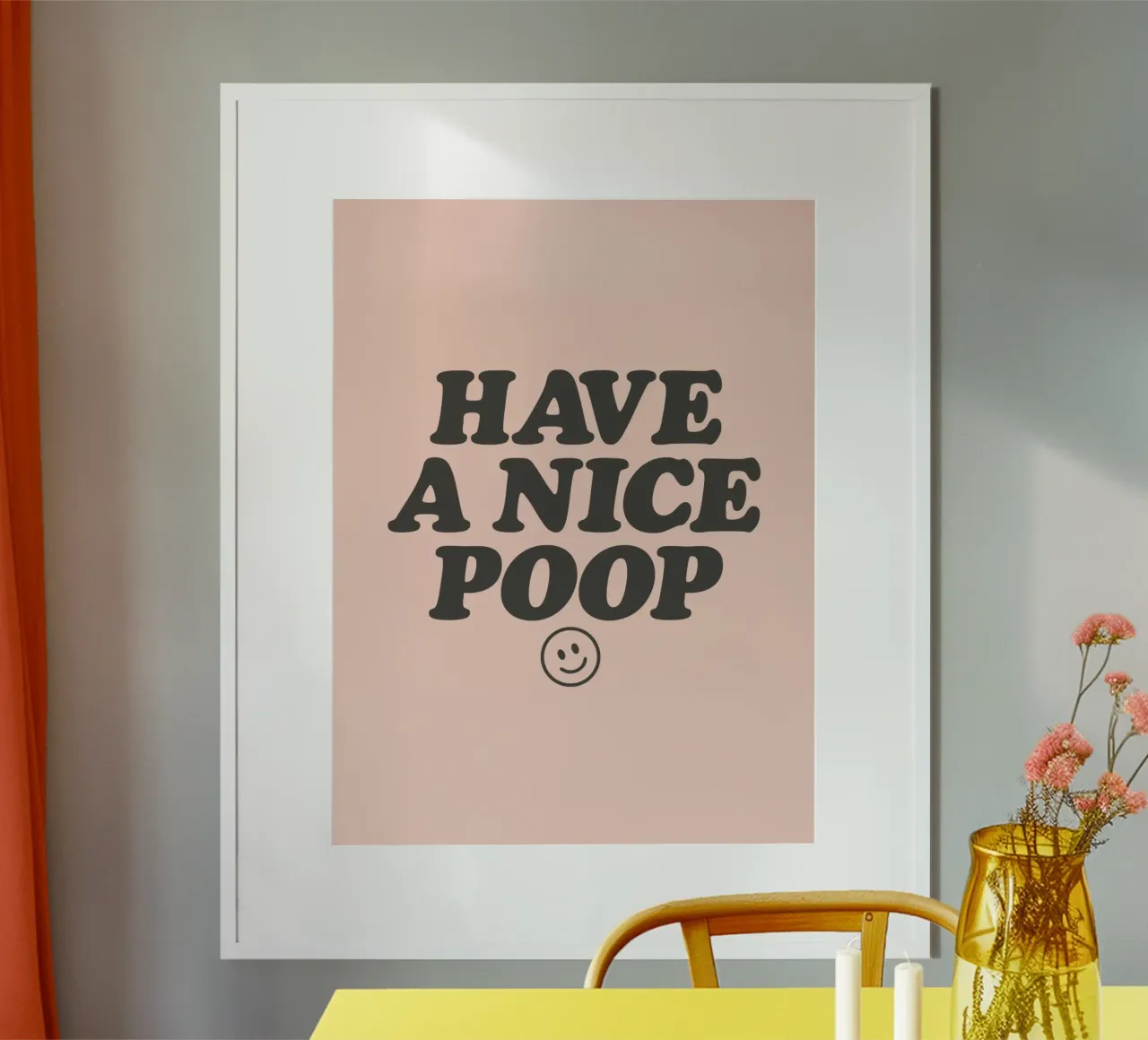 Cheeky Have a Nice Poop Funny Bathroom Pink Art Print poster avec cadre en bois de THE MOTIVATED TYPE