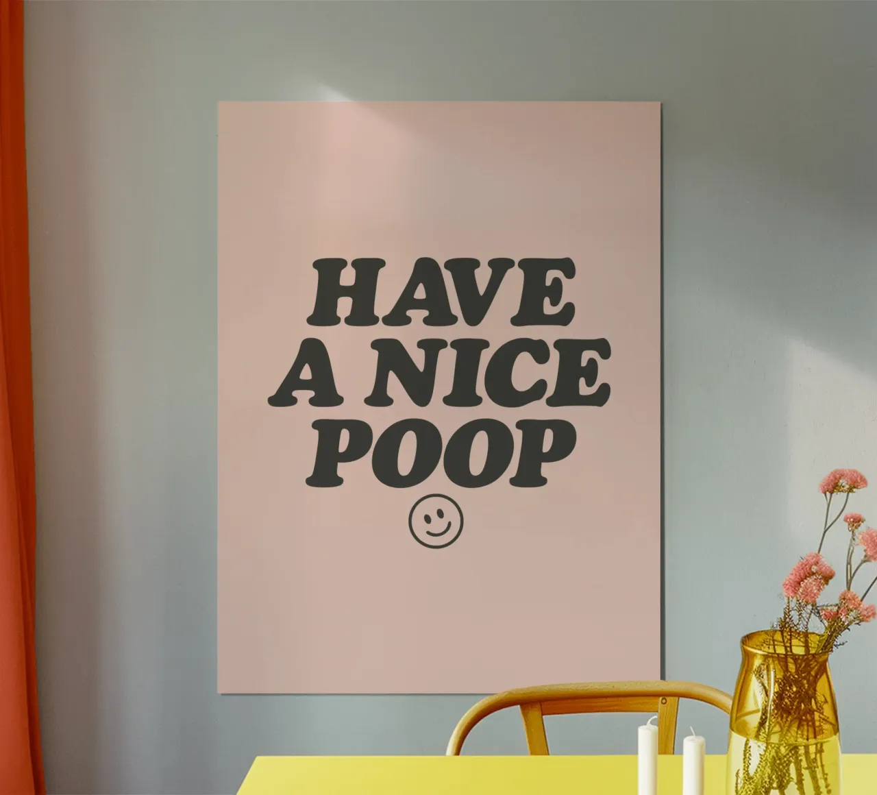 Cheeky Have a Nice Poop Funny Bathroom Pink Art Print poster avec cadre en bois de THE MOTIVATED TYPE