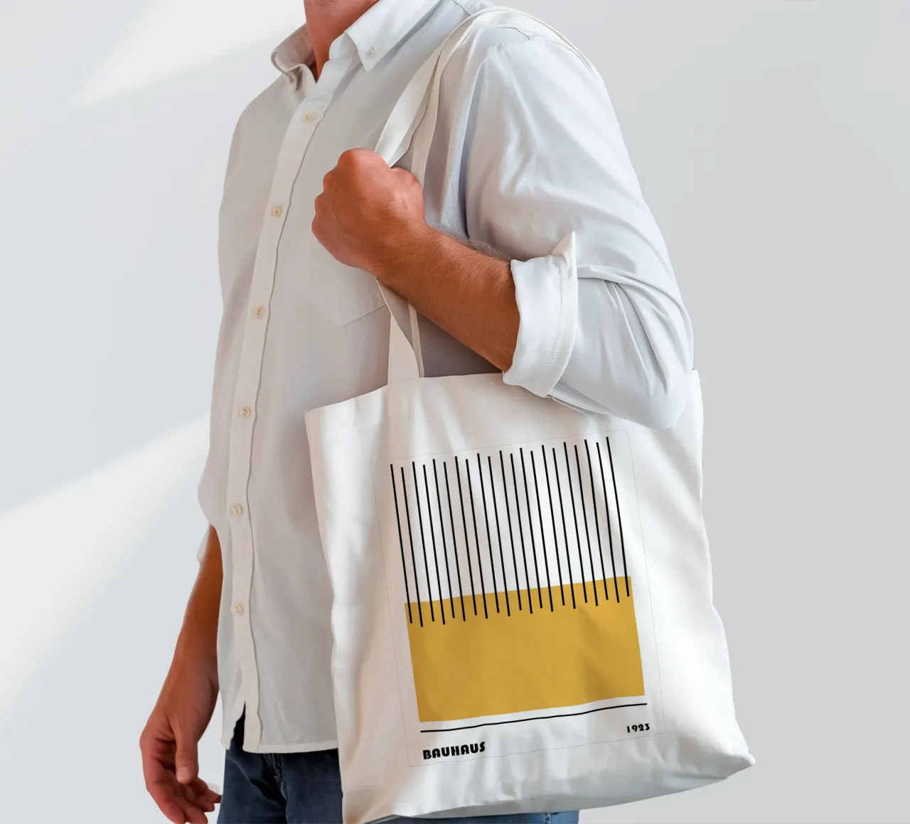 Composizione di linee Bauhaus borsa in juta da Casa Calm