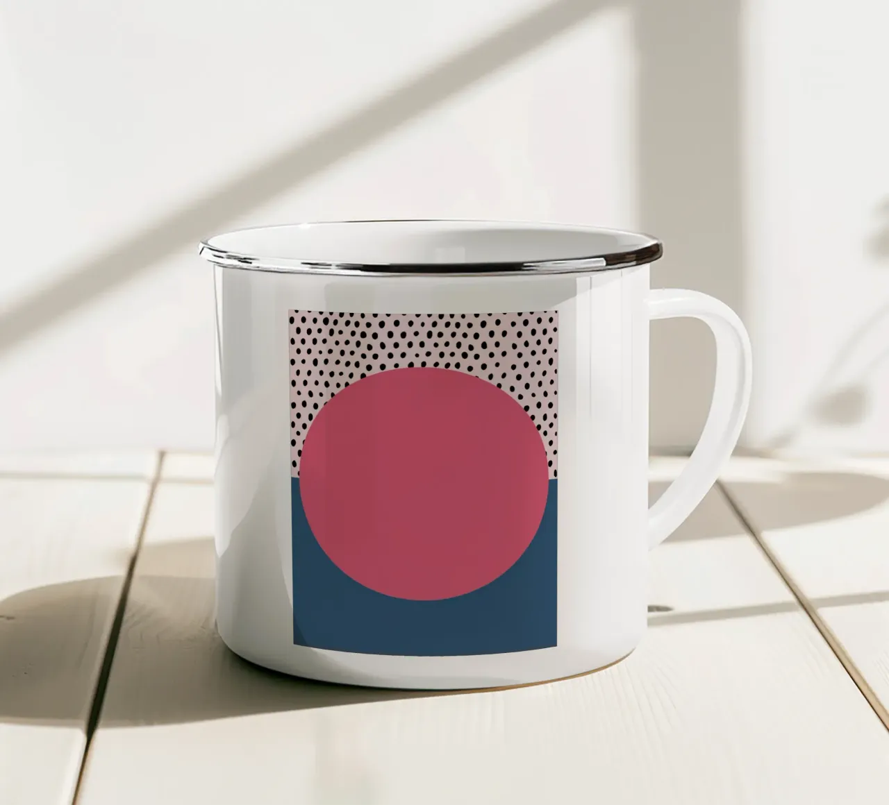 Bauhaus Pop - Large circle with pattern background enamel mug by Casa Calm