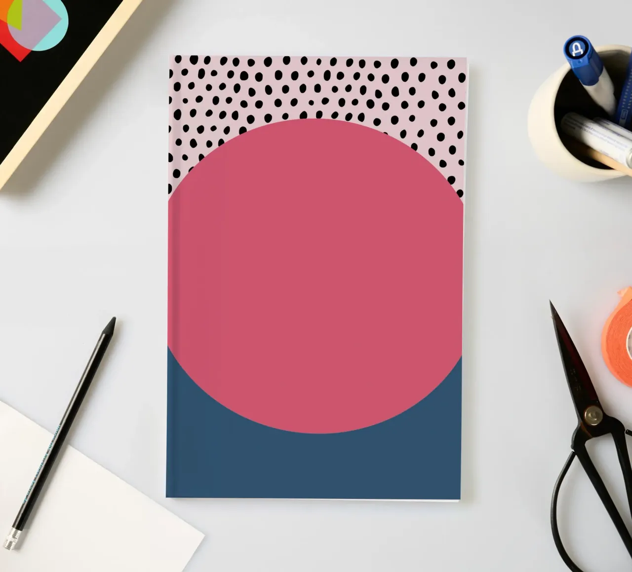 Bauhaus Pop - Large circle with pattern background notebook by Casa Calm
