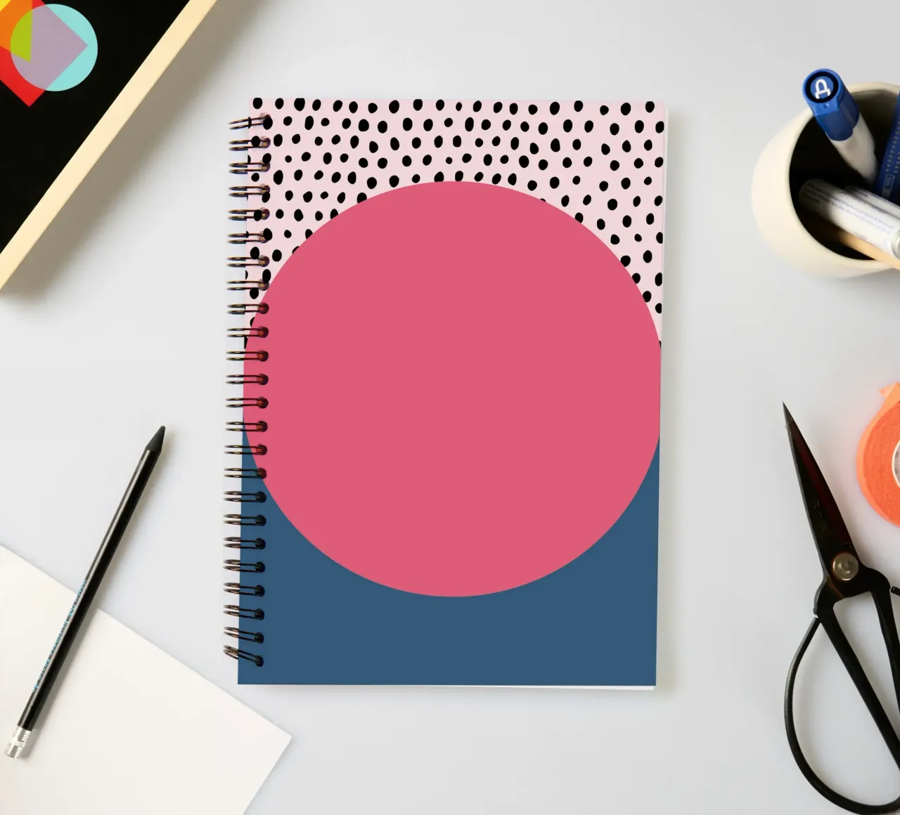 Bauhaus Pop - Large circle with pattern background spiral notebook by Casa Calm
