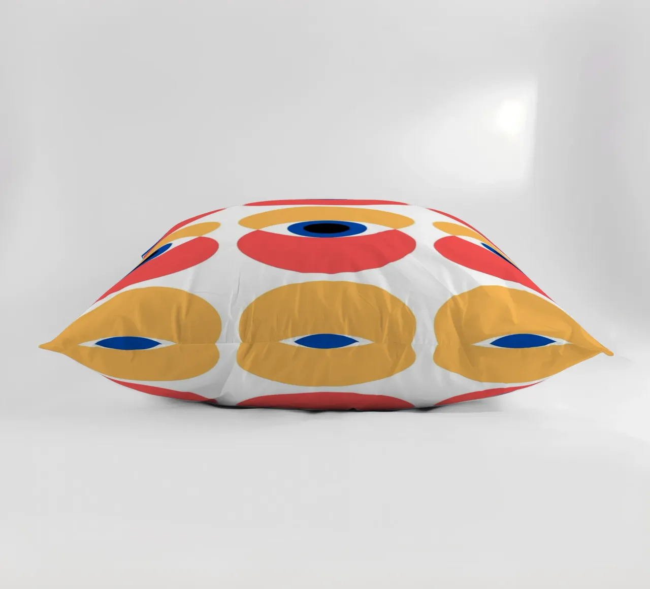 Bauhaus pattern - eyes and circles in bold colours decorative cushion by Casa Calm