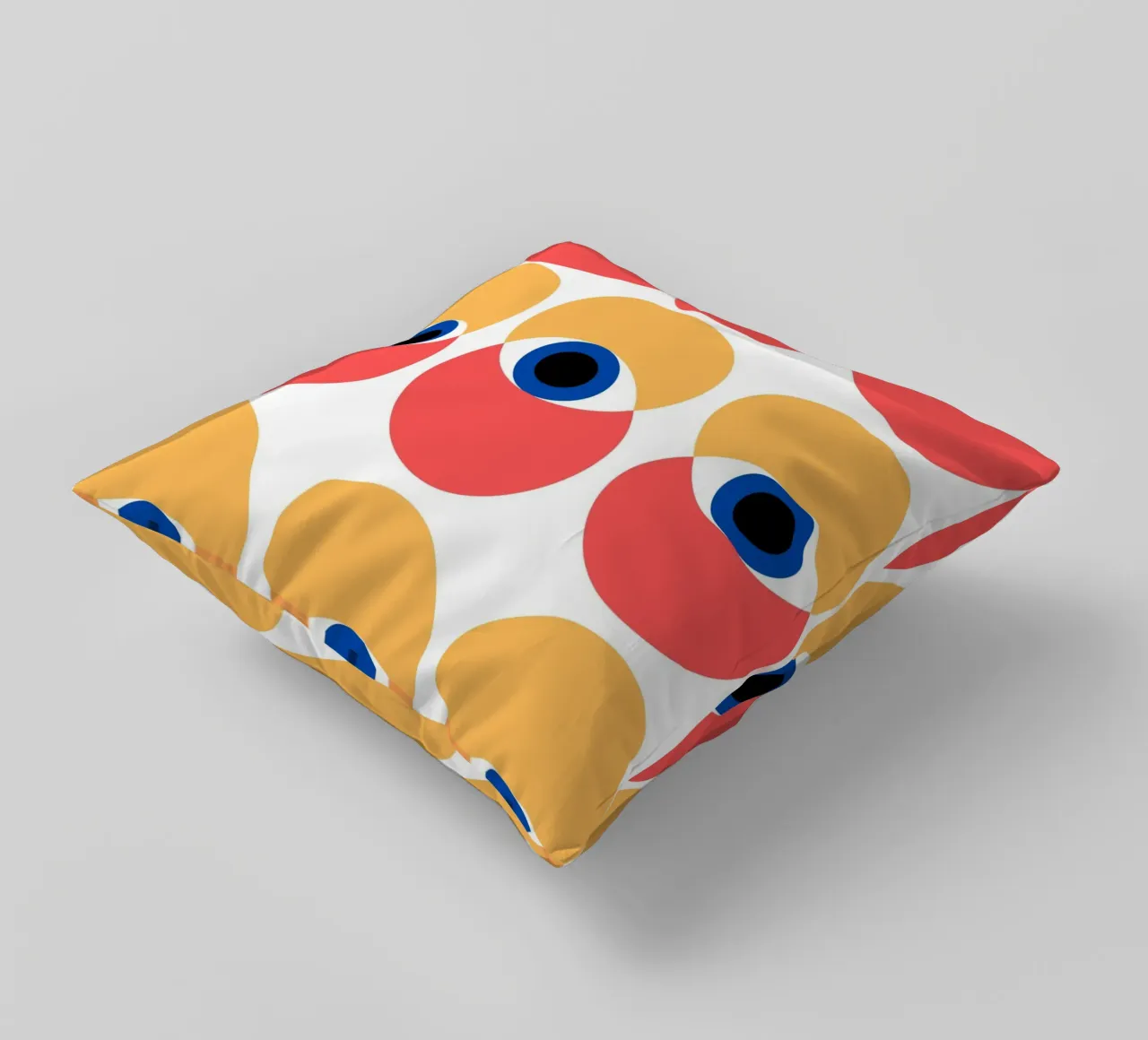 Bauhaus pattern - eyes and circles in bold colours decorative cushion by Casa Calm