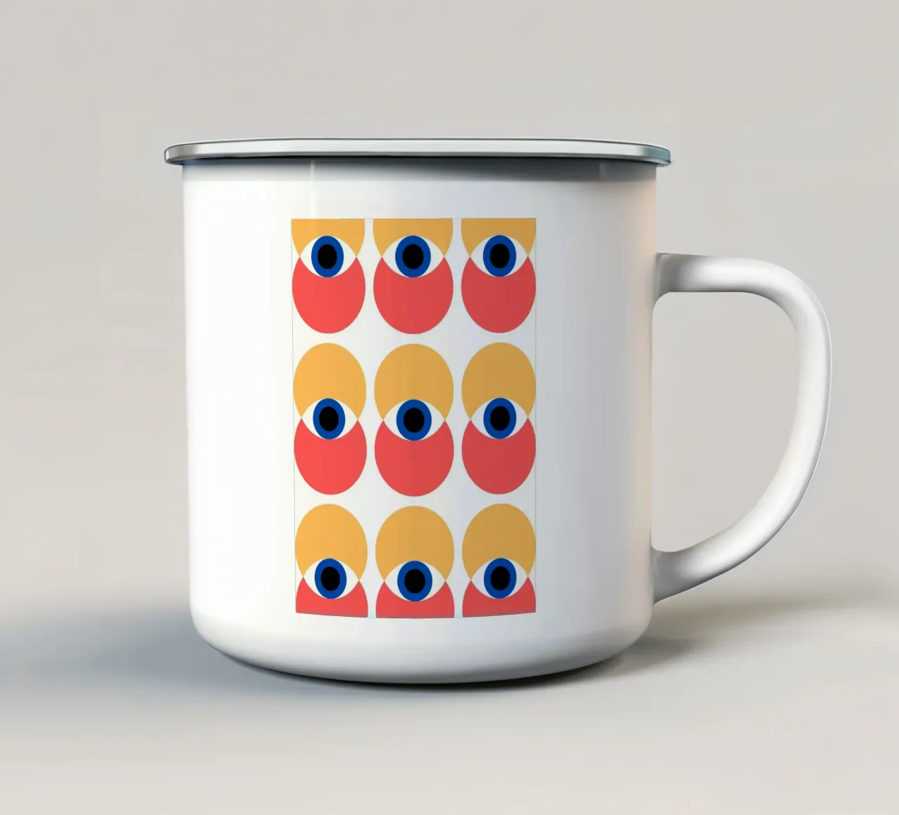 Bauhaus-patroon - ogen en cirkels in felle kleuren emaille mok van Casa Calm