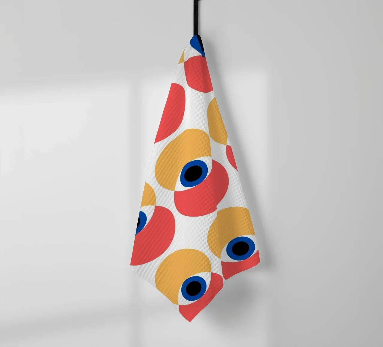 Bauhaus pattern - eyes and circles in bold colours tea towel by Casa Calm