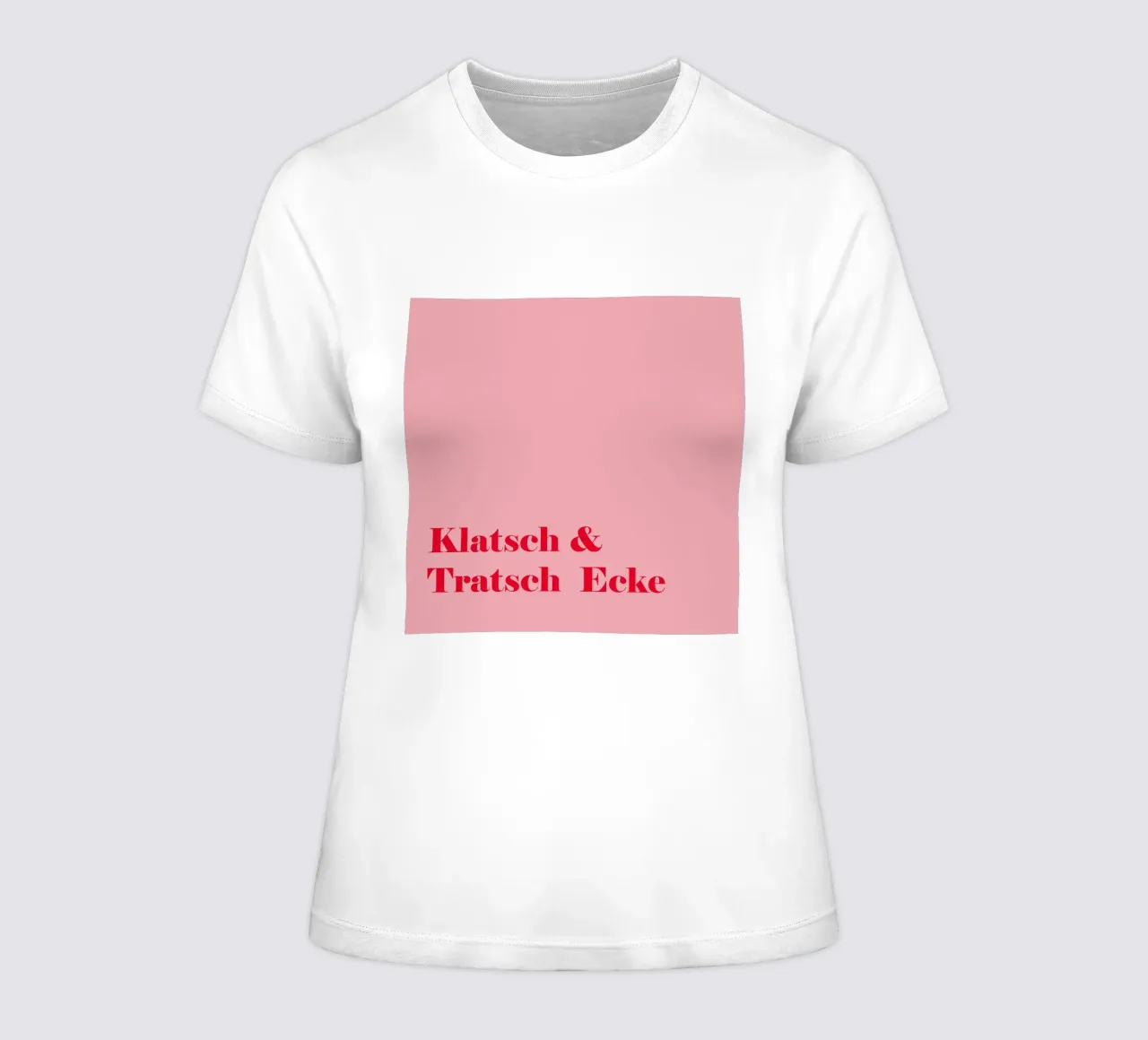 Gossip corner in raspberry red on pink for summer women's fitted t-shirt by Stilrausch
