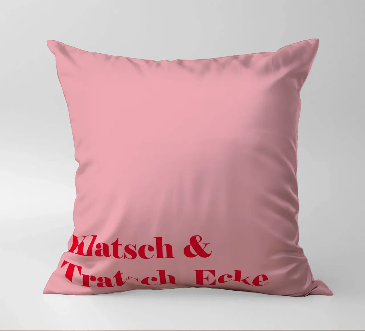 Gossip corner in raspberry red on pink for summer decorative cushion by Stilrausch