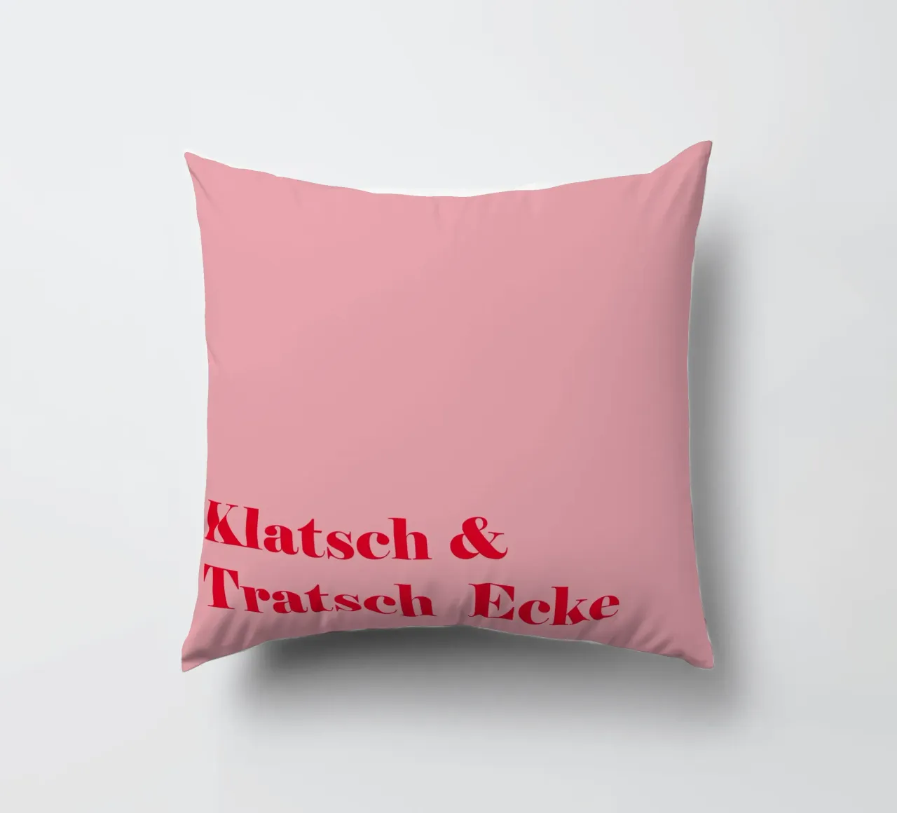 Gossip corner in raspberry red on pink for summer decorative cushion by Stilrausch