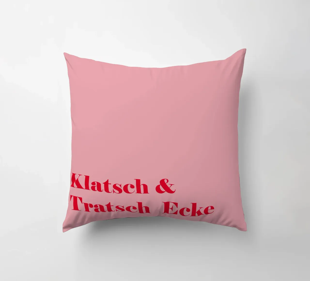 Gossip corner in raspberry red on pink for summer decorative cushion by Stilrausch