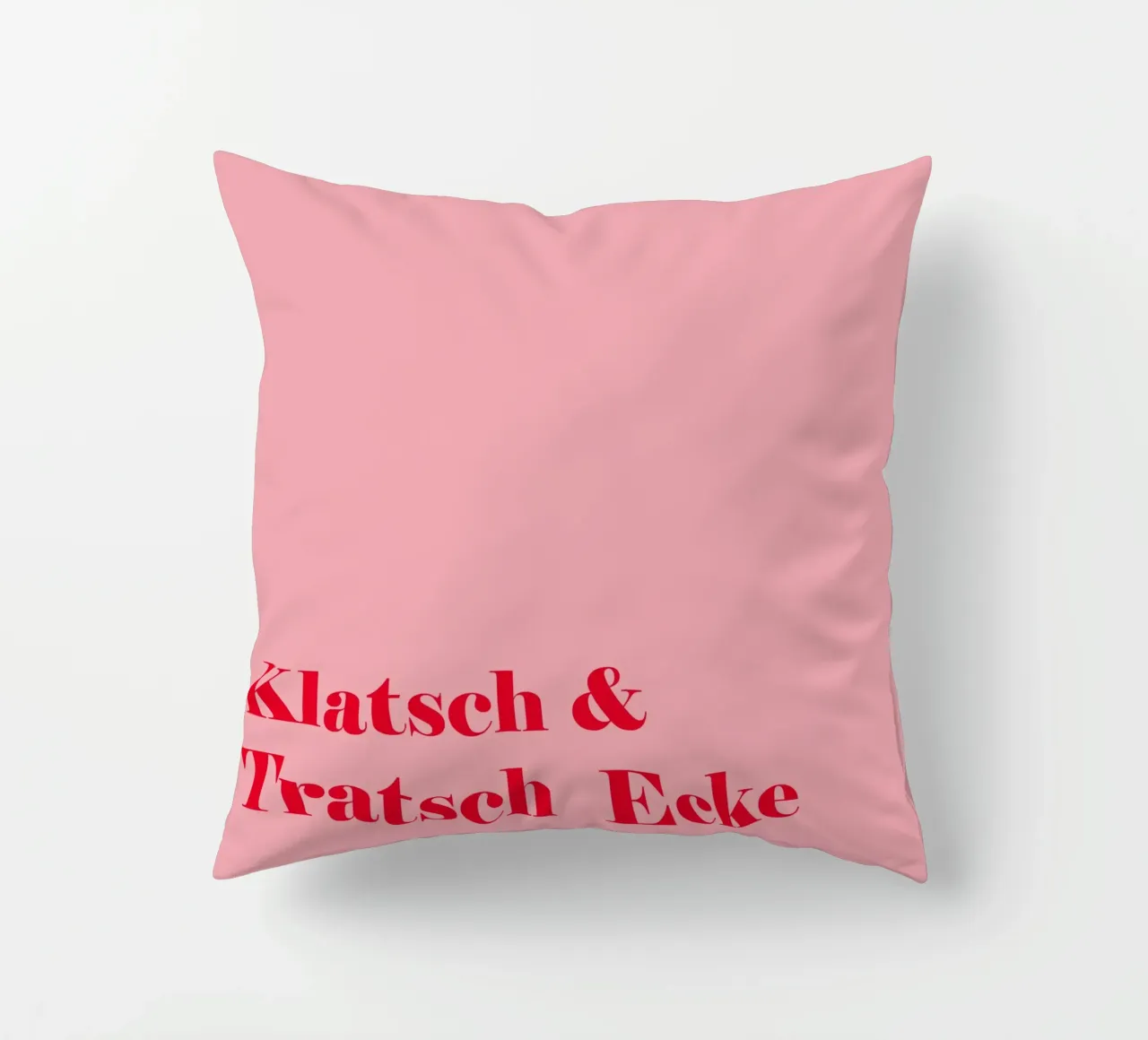 Gossip corner in raspberry red on pink for summer decorative cushion by Stilrausch