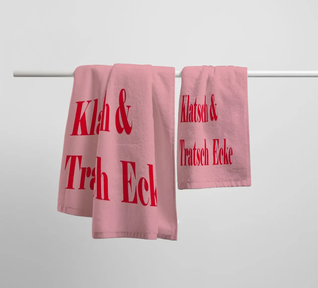 Gossip corner in raspberry red on pink for summer towel by Stilrausch