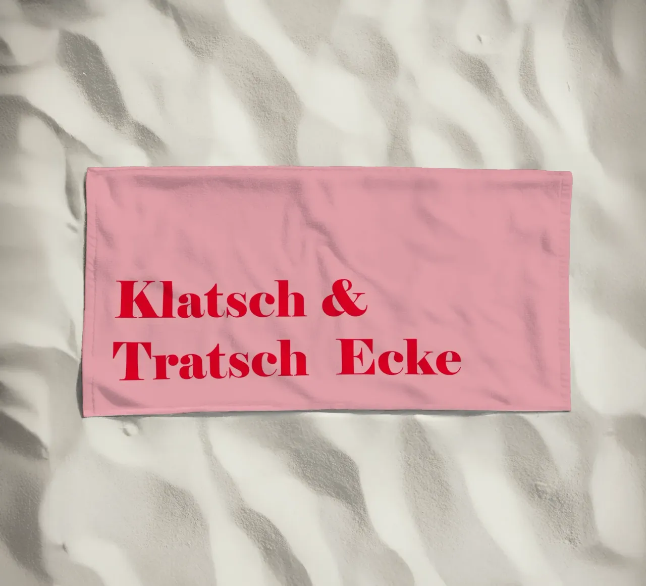 Gossip corner in raspberry red on pink for summer beach towel by Stilrausch