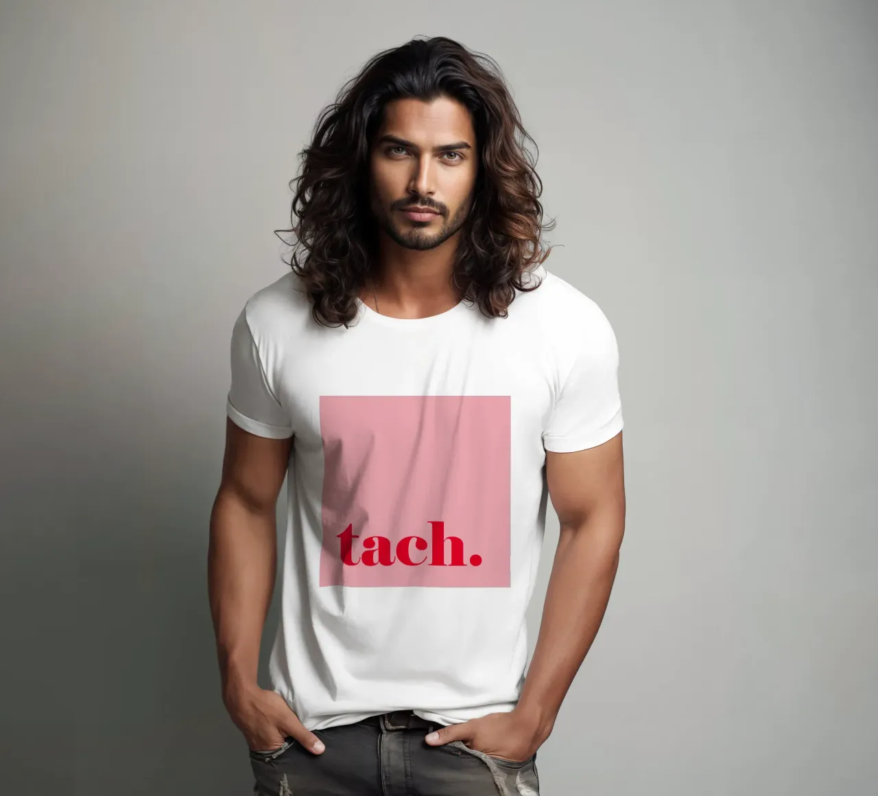 TACH in rosso lampone su rosa - un allegro saluto estivo per la casa t-shirt da Stilrausch