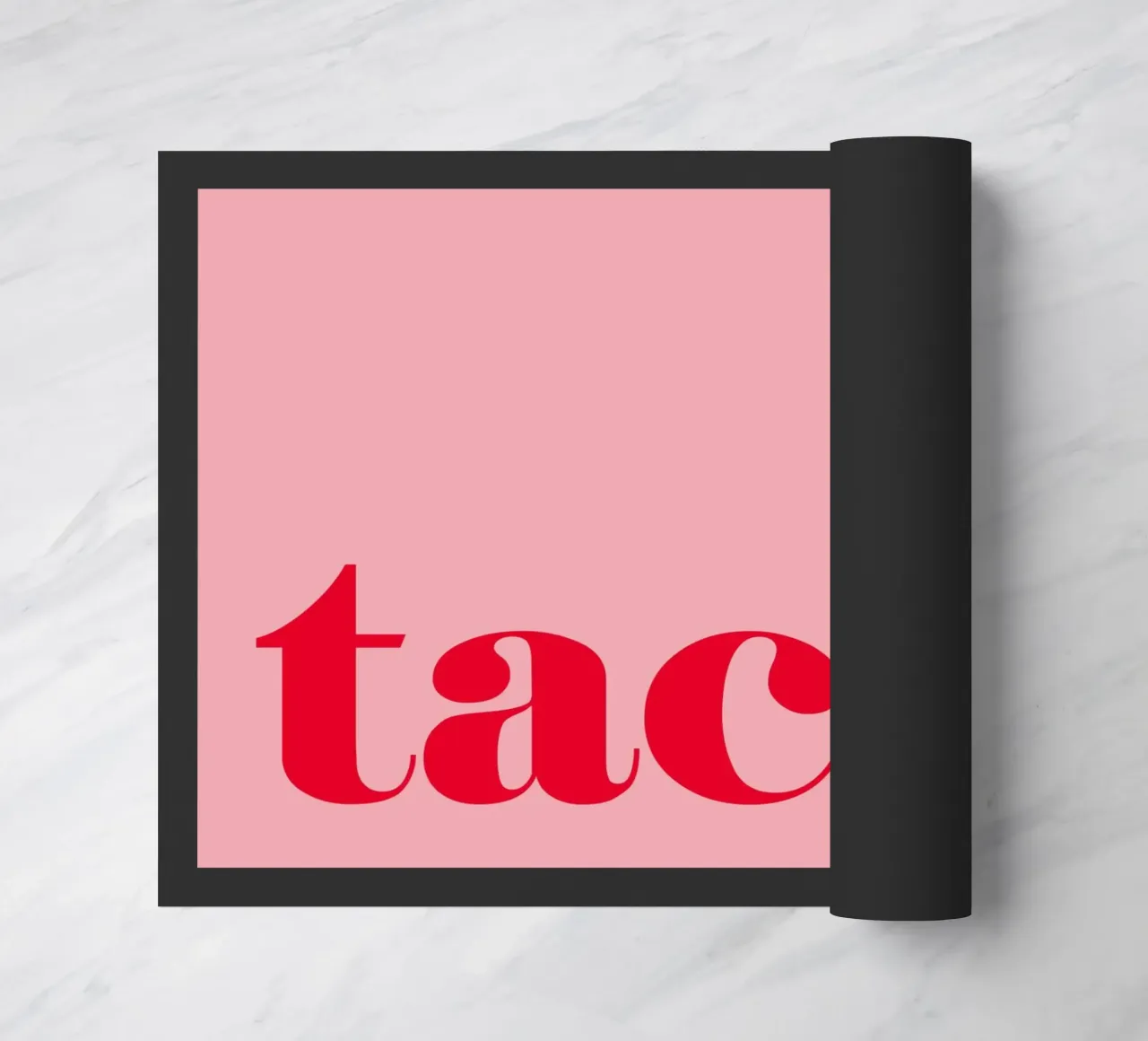 TACH in raspberry red on pink - a cheerful summer greeting for the home doormat by Stilrausch