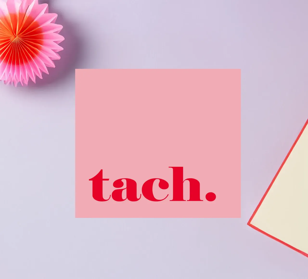 TACH in raspberry red on pink - a cheerful summer greeting for the home sticker by Stilrausch