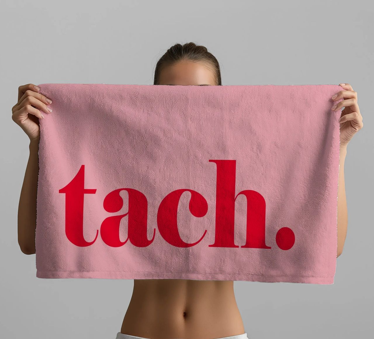 TACH in raspberry red on pink - a cheerful summer greeting for the home towel by Stilrausch