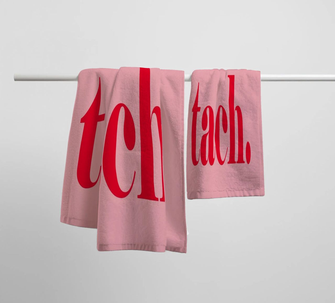 TACH in raspberry red on pink - a cheerful summer greeting for the home towel by Stilrausch