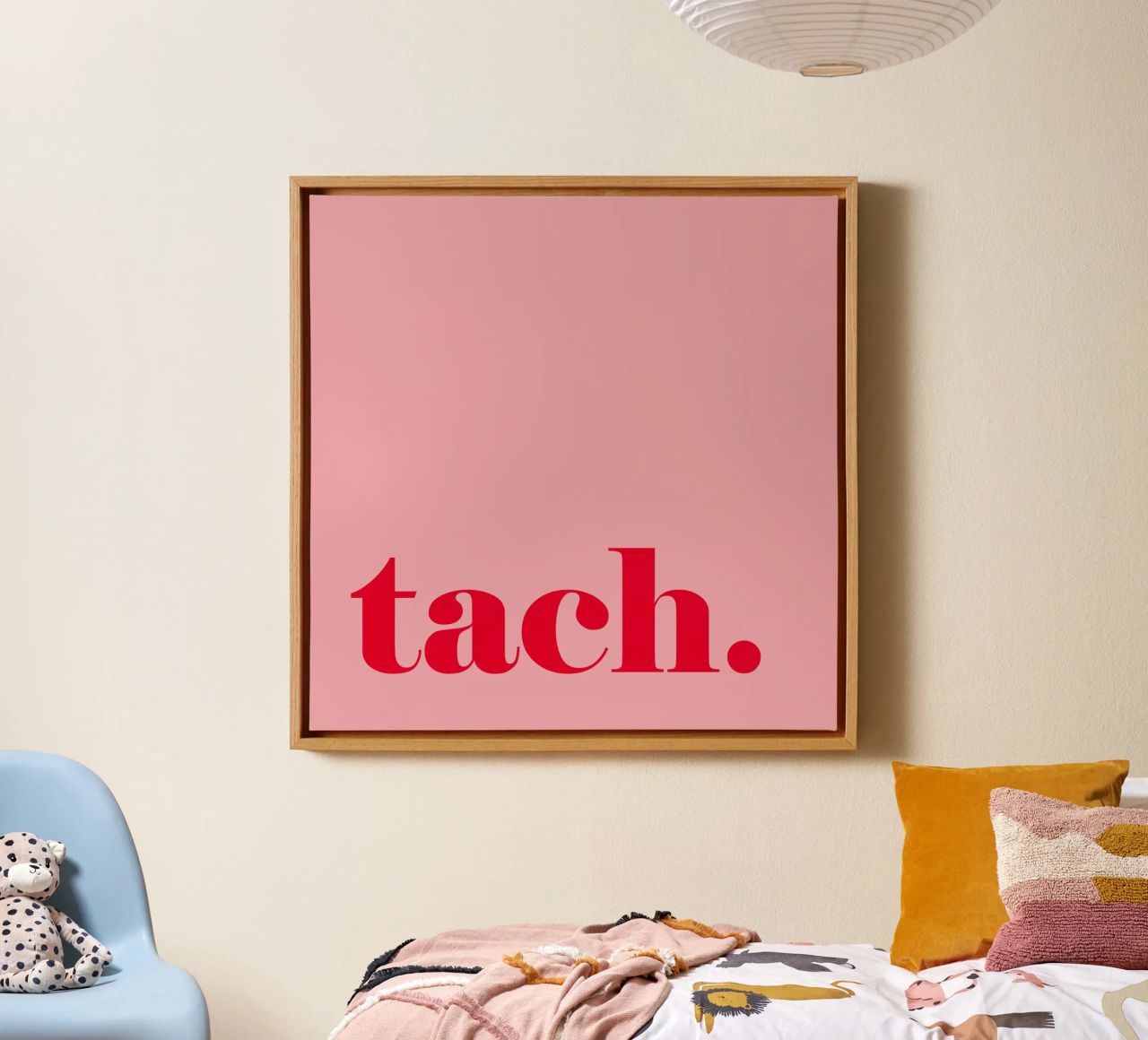 TACH in raspberry red on pink - a cheerful summer greeting for the home canvas by Stilrausch