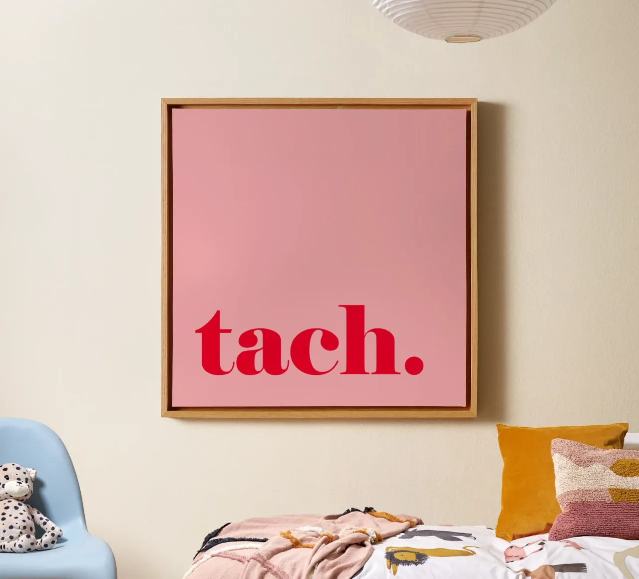 TACH in raspberry red on pink - a cheerful summer greeting for the home canvas by Stilrausch