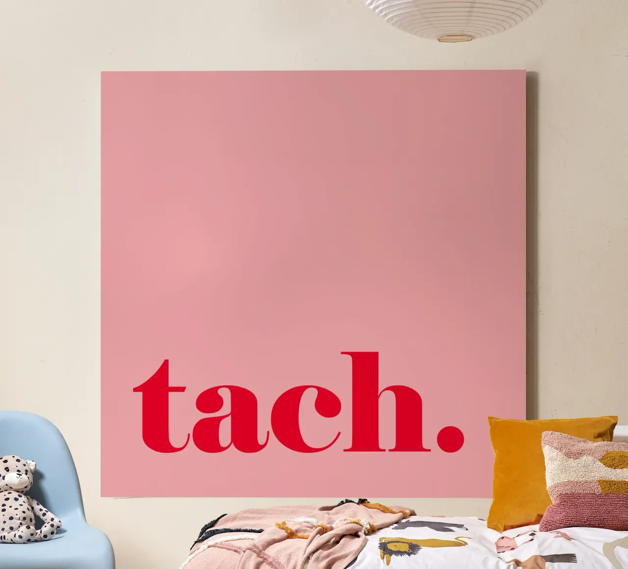 TACH in raspberry red on pink - a cheerful summer greeting for the home canvas by Stilrausch