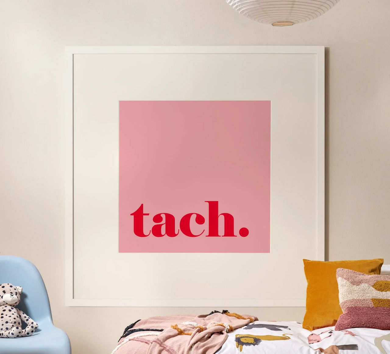 TACH in raspberry red on pink - a cheerful summer greeting for the home hahnemühle by Stilrausch