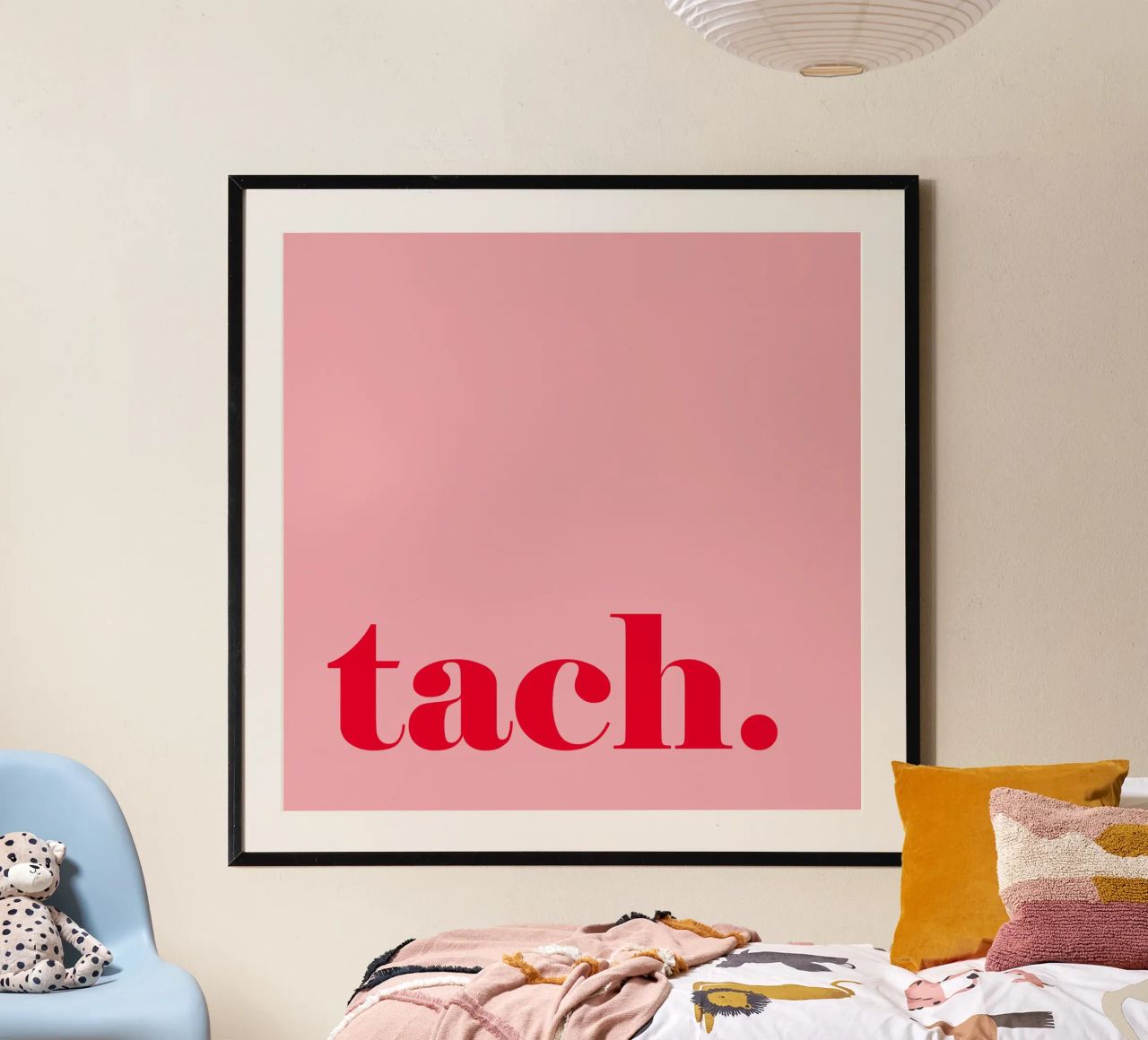 TACH in raspberry red on pink - a cheerful summer greeting for the home hahnemühle by Stilrausch