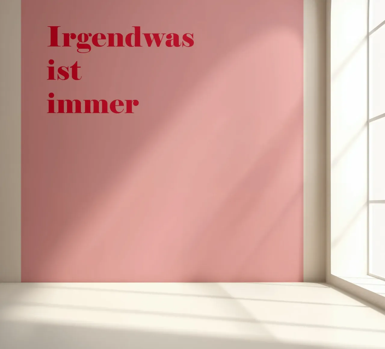 There's always something - raspberry red corner on pink with humour photo wallpaper by Stilrausch