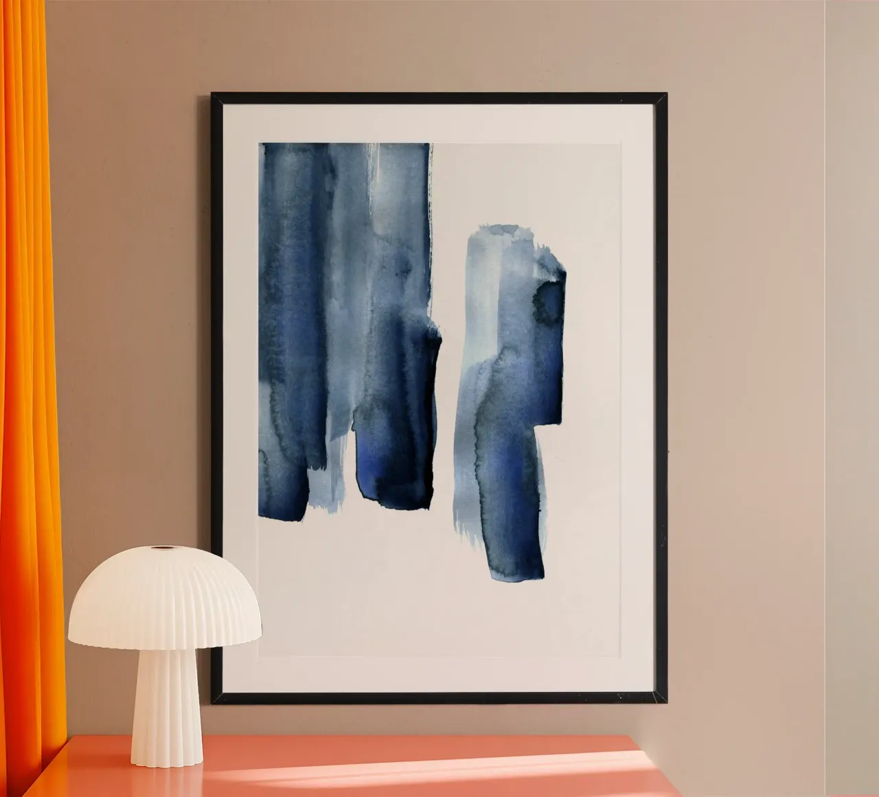 Just Indigo 8 | Minimal Watercolor Brushstroke poster con telaio in legno da sabidussi