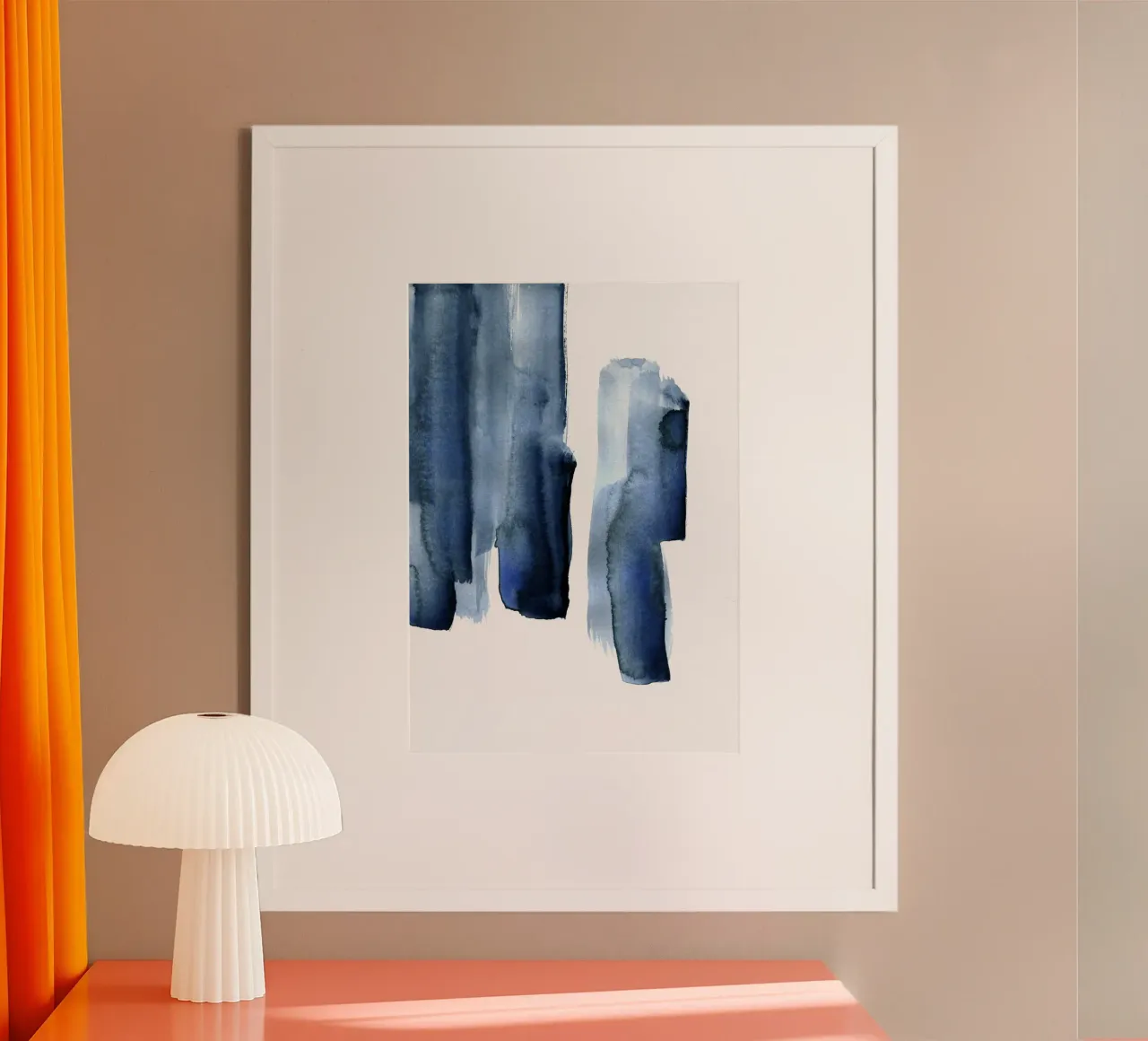 Just Indigo 8 | Minimal Watercolor Brushstroke poster con telaio in legno da sabidussi