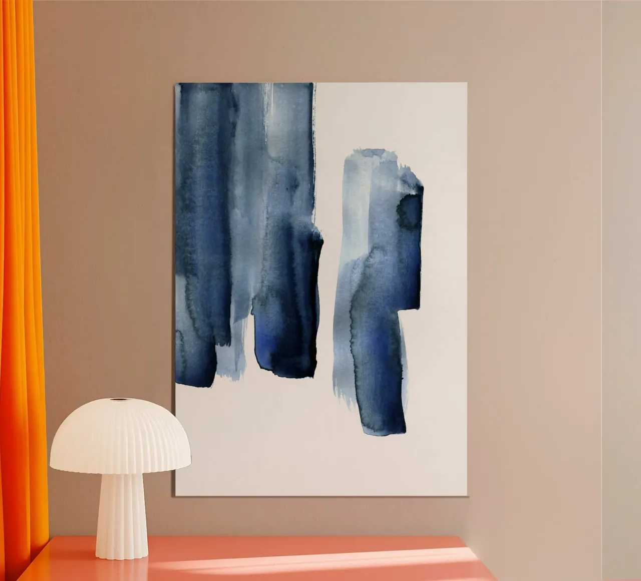 Just Indigo 8 | Minimal Watercolor Brushstroke poster con telaio in legno da sabidussi