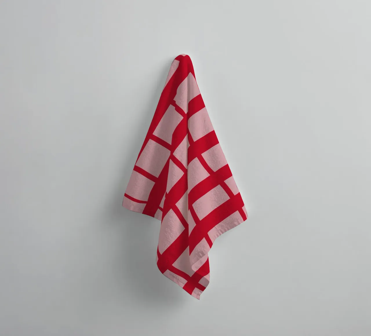 Wobbly strawberry red check on pink - Hand-painted summer must-haves towel by Stilrausch