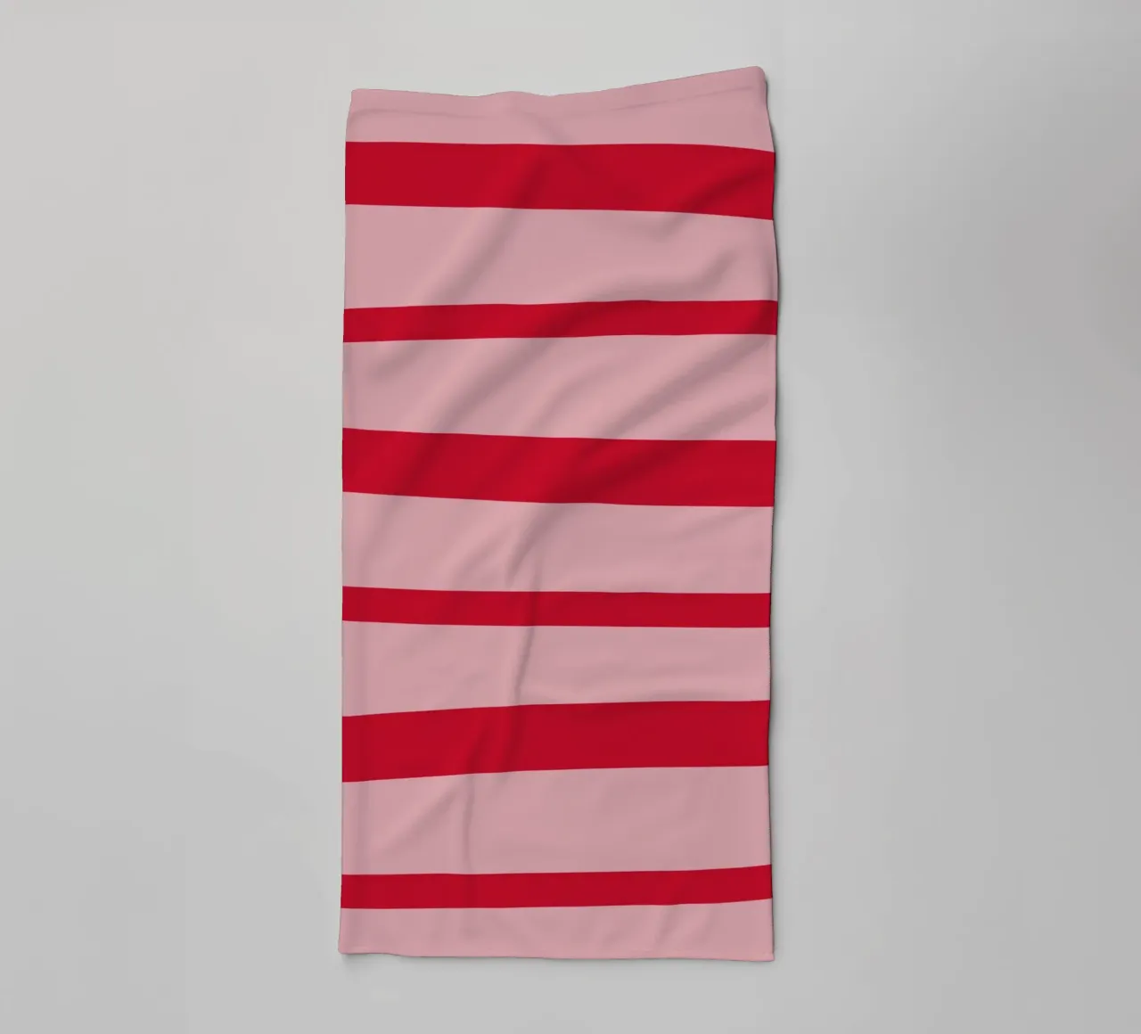 Horizontal hand-painted lines in strawberry red on pink towel by Stilrausch