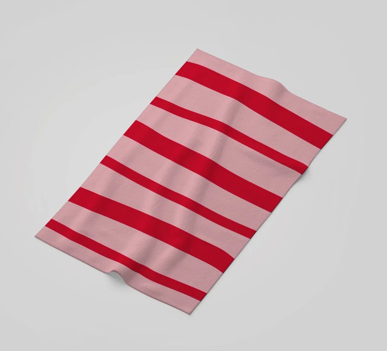 Horizontal hand-painted lines in strawberry red on pink beach towel by Stilrausch