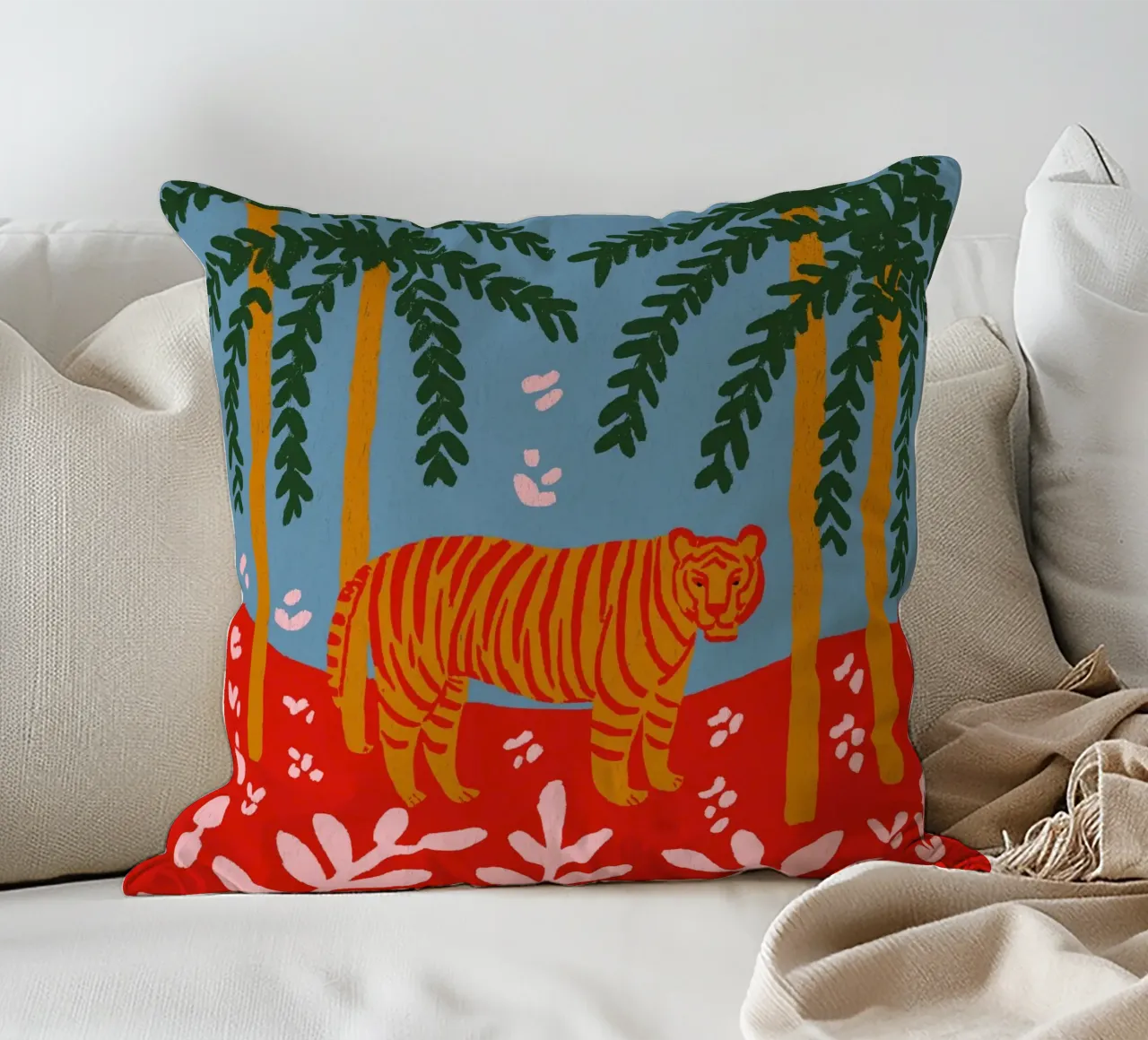 Tiger Under Palms cuscino da treechild