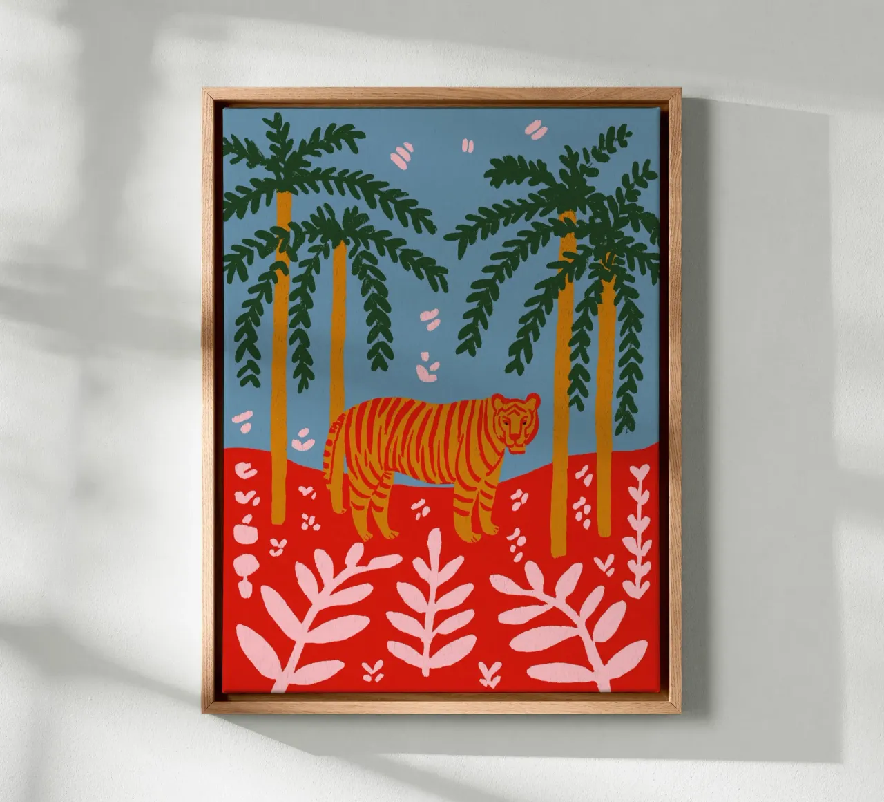 Tiger Under Palms tela con Cornice a cassetta da treechild