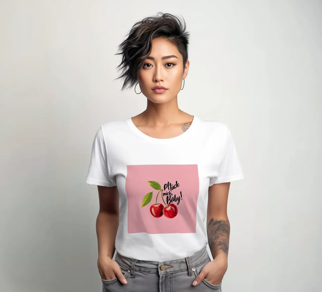 Pick me baby - statement in strawberry red on pink women's fitted t-shirt by Stilrausch