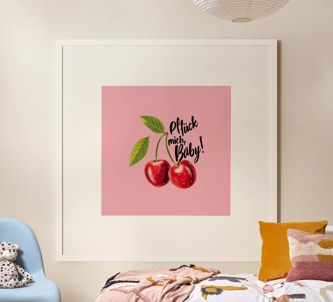 Pick me baby - statement in aardbeirood op roze poster van Stilrausch