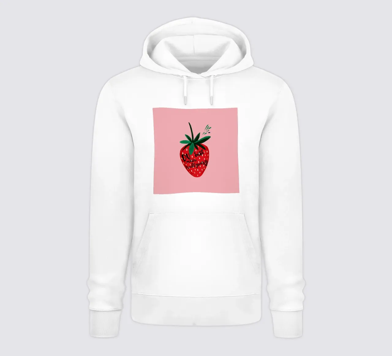 Gnomo della frutta alla fragola impertinente con testo su sfondo rosa acceso felpa con cappuccio da Stilrausch