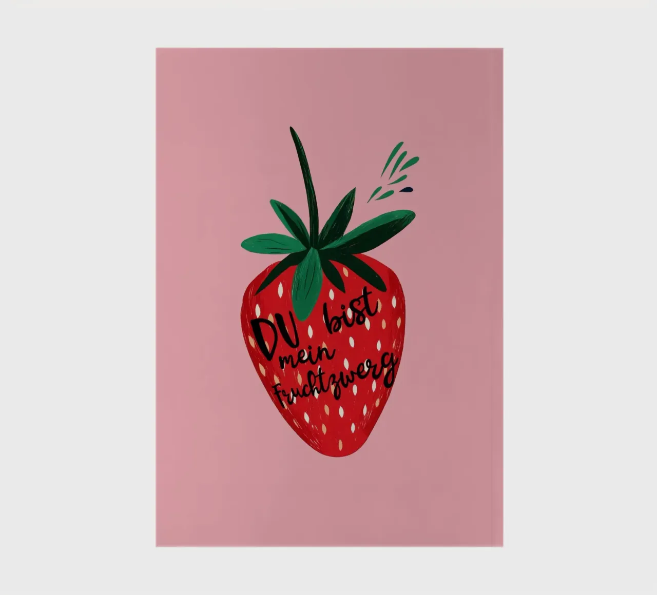 Cheeky strawberry fruit gnome with text on bright pink notebook by Stilrausch