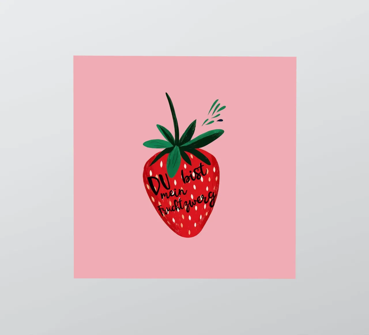 Cheeky strawberry fruit gnome with text on bright pink sticker by Stilrausch