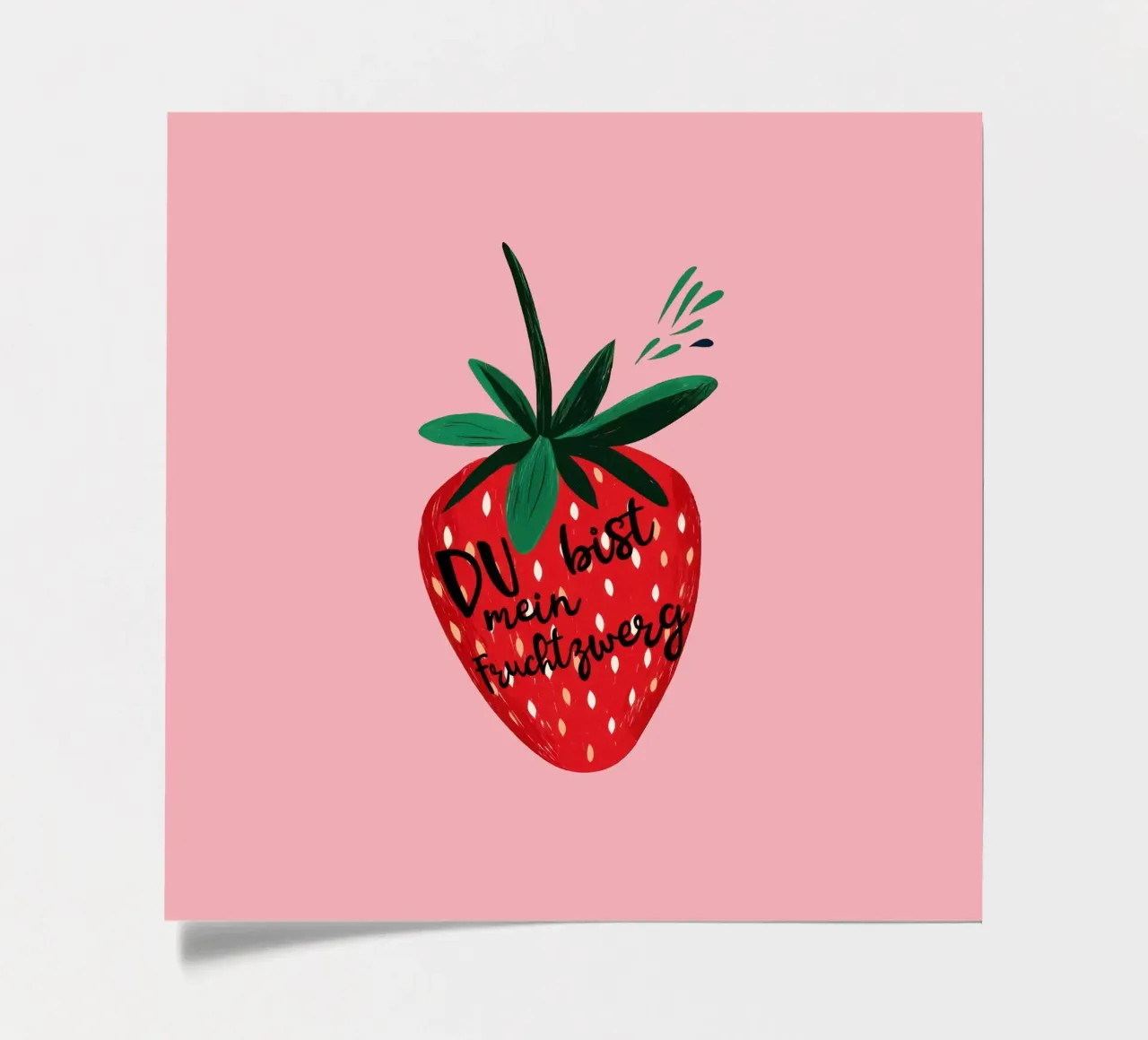 Cheeky strawberry fruit gnome with text on bright pink sticker sheet by Stilrausch